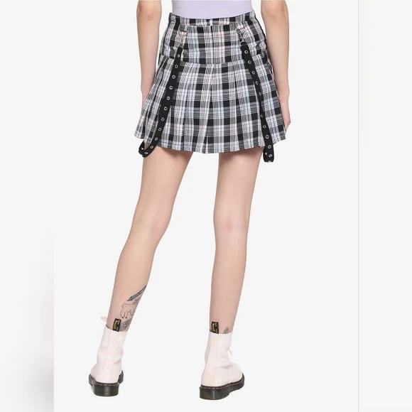 Hot Topic Pastel Plaid Grommet Suspender Pleated Skirt Junior's Size XL - Picture 2 of 7